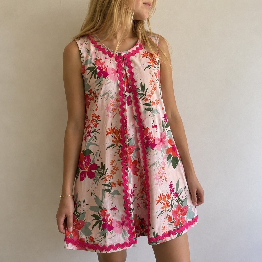 Sail to Sable x Spartina Girls Floral‎ Dress Rickrack Trim Size 14 Preppy Summer